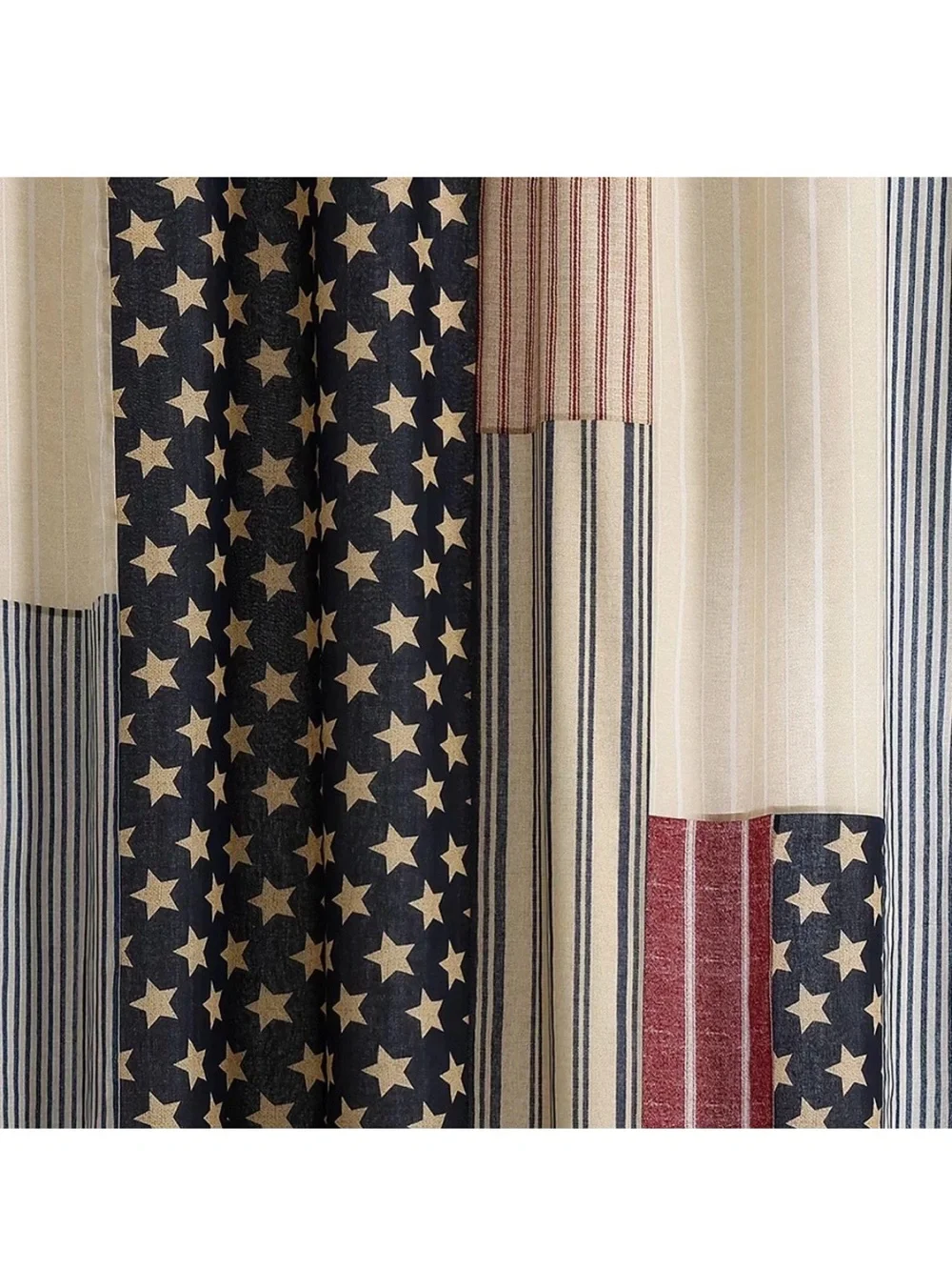 🇺🇸 Americana Shower Curtain - Patchwork Red,Blue &Cream Patriotic Stars &Stripes
